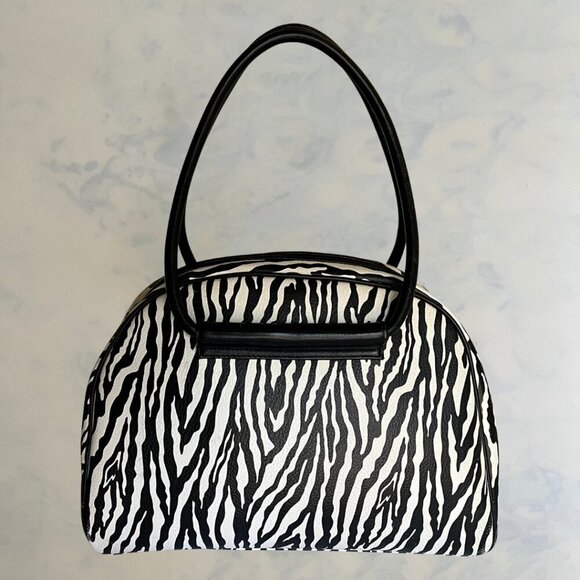 Liz Claiborne Zebra Print Leather Trim Y2K Handbag Purse - Picture 2 of 7